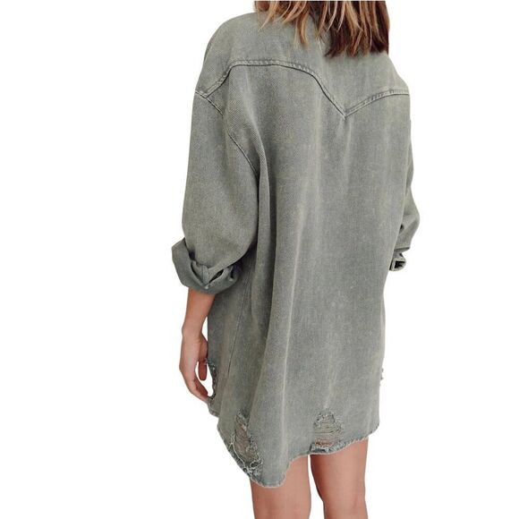12th Tribe Nashville nights oversized olive shacket One Size - Picture 10 of 10